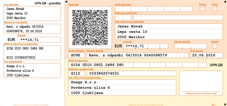 A UPN payment slip with the QR code